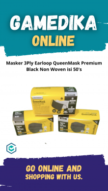 MASKER 3PLY EARLOOP QUEENMASK PREMIUM BLACK NON WOVEN ISI 50'S